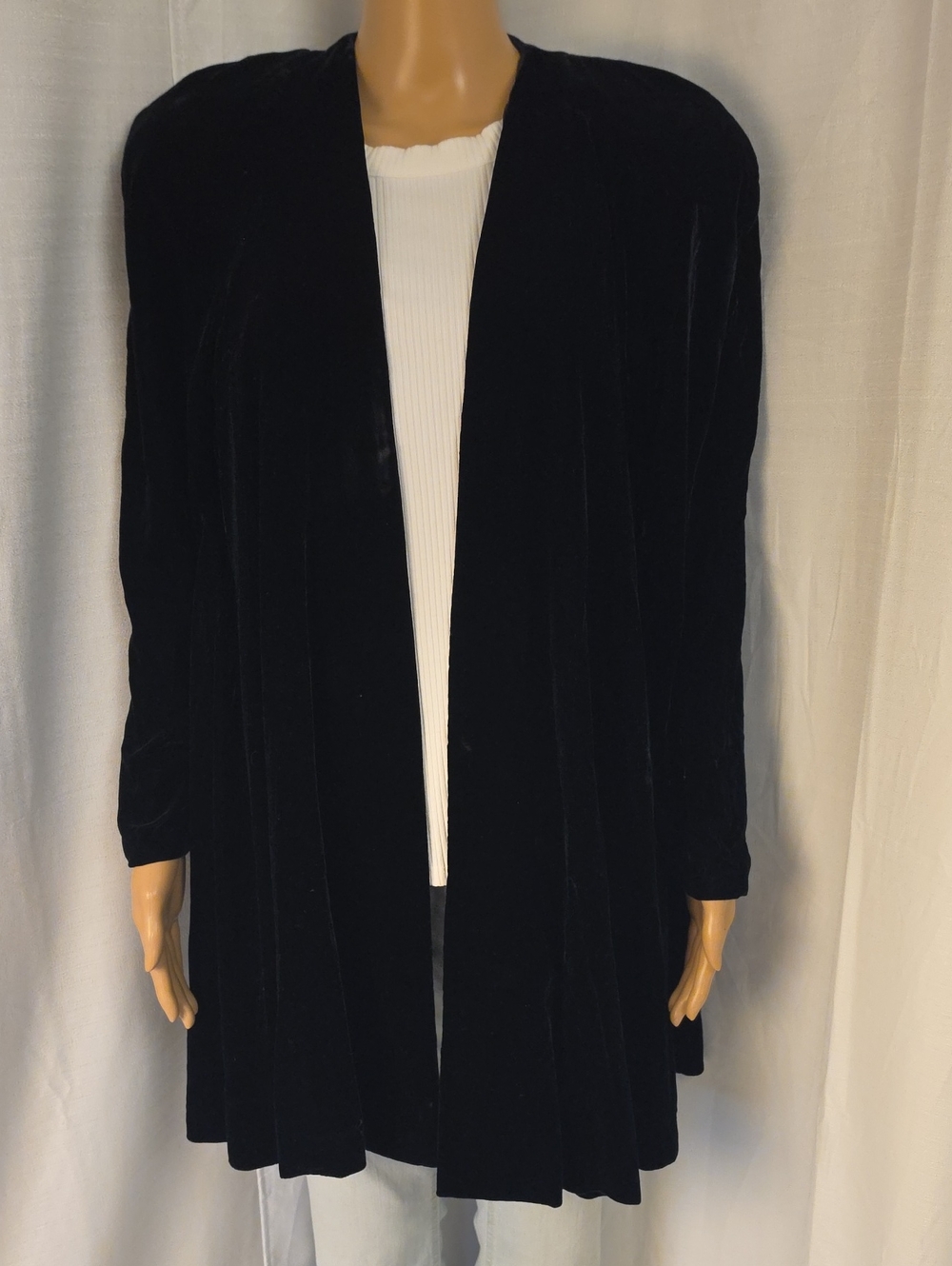 Vintage Cachet by Bari Protas Black Velvet Duster A-line Swing Coat Size Medium
